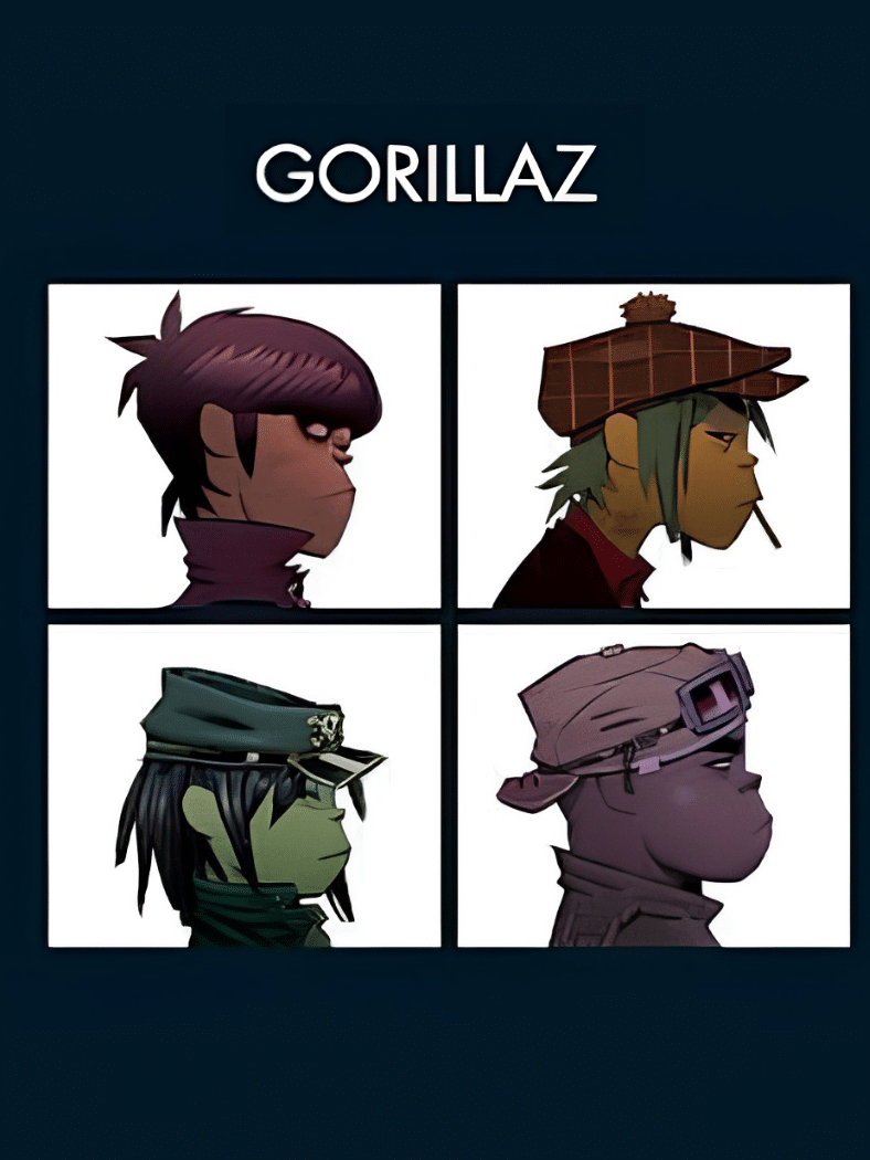 Gorillaz album cover featuring four animated band members in profile.