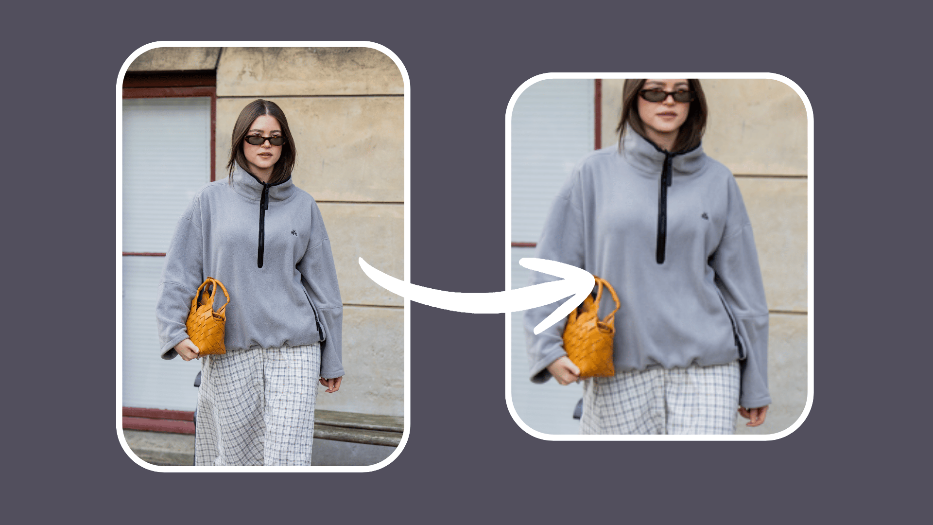 Karen by Simonsen wearing cream quarter-zip sweater with collared shirt and trousers for business casual office style
