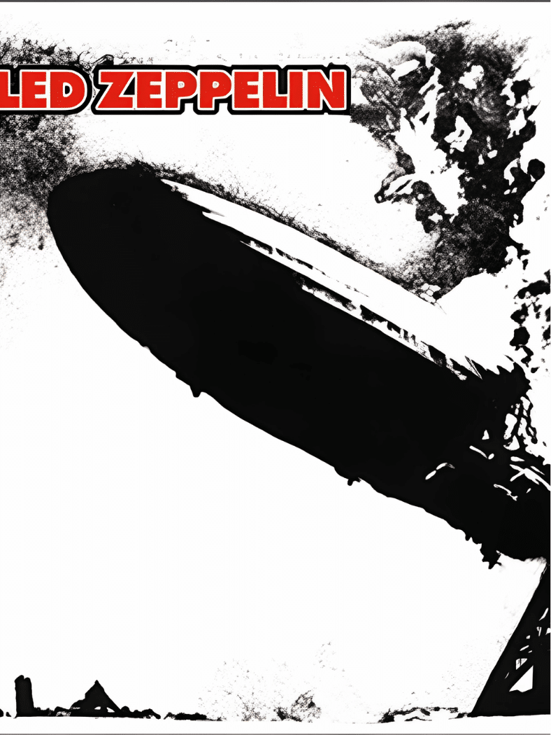 Led Zeppelin โ Led Zeppelin album cover showing the Hindenburg airship in black and white.