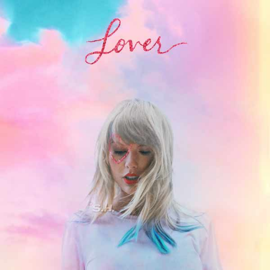 Taylor Swift against a pastel sky on Lover, a romantic pop contender for the best Taylor Swift album.