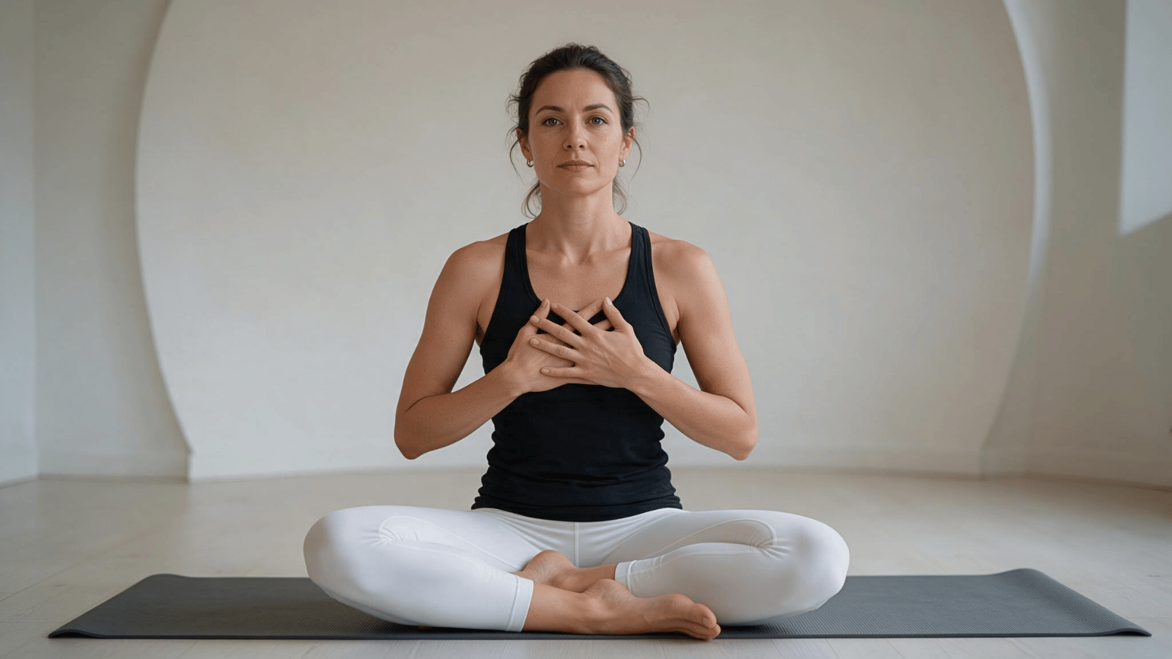 Person practicing Metta meditation while sitting calmly in a seated mindfulness pose.