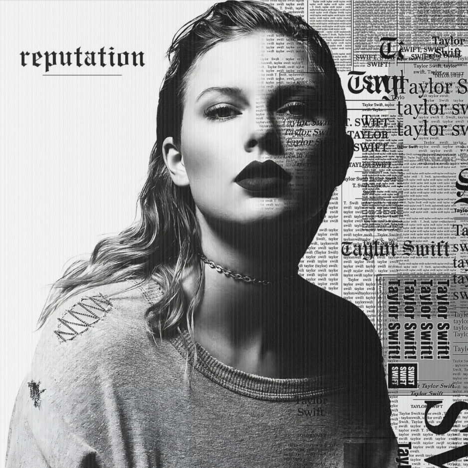 Taylor Swiftโs black-and-white Reputation artwork, a bold contender for the best Taylor Swift album.