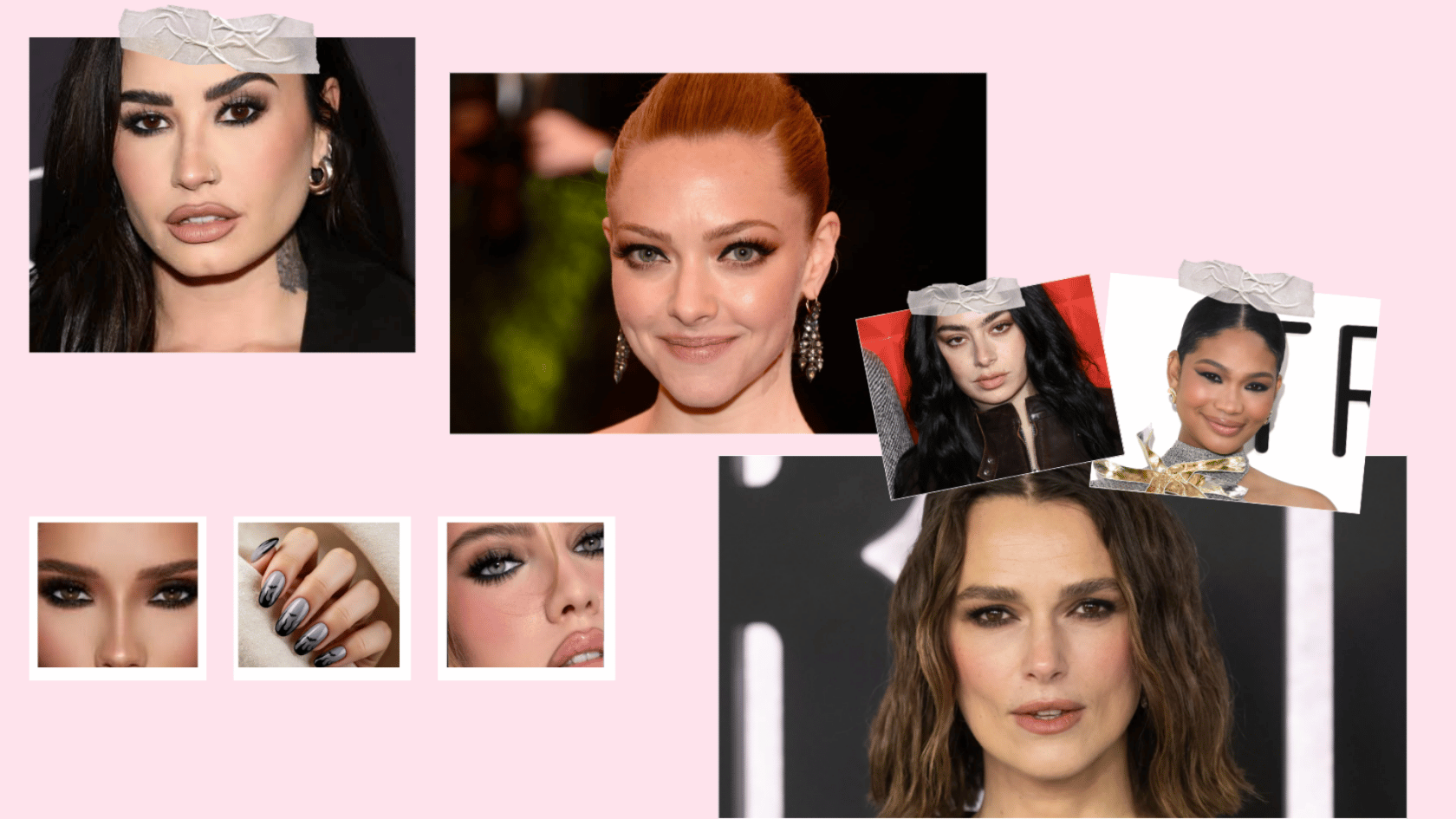 Smokey makeup looks with Amanda Seyfried, Charli XCX, Keira Knightley, Demi Lovato and Chanel Iman.