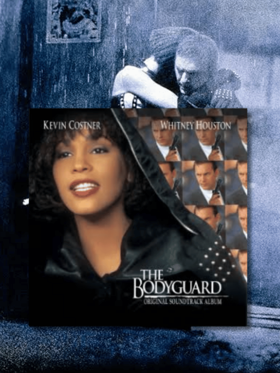 The Bodyguard soundtrack album cover featuring Whitney Houston and Kevin Costner.