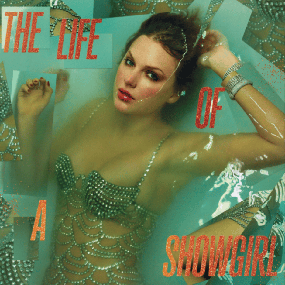 Taylor Swift underwater on The Life of a Showgirl cover, a theatrical contender for the best Taylor Swift album.