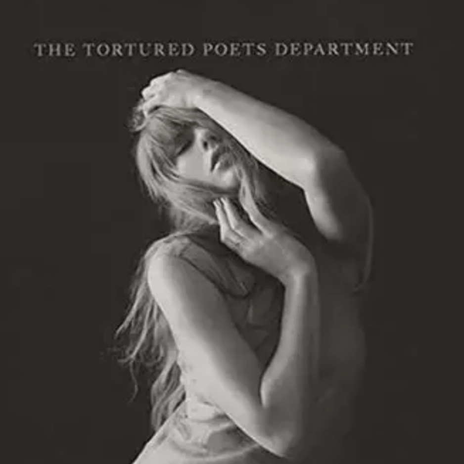 Taylor Swift poses on The Tortured Poets Department cover, a lyrical contender for the best Taylor Swift album.