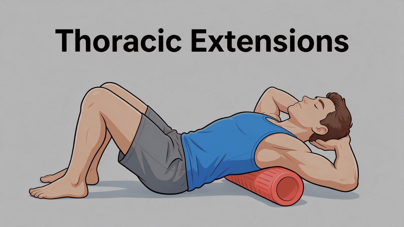 Man performing a thoracic extension with a foam roller positioned beneath his upper back.